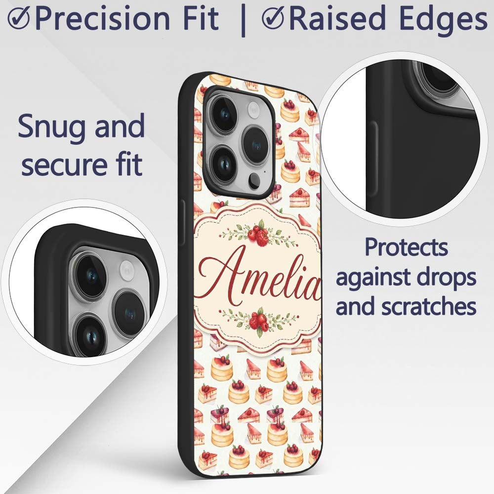 Strawberry Layer Cake Sweet Decorative Design Custom Name Protective Phone Case Mobile Cover Durable Everyday Smartphone Shock Resistant