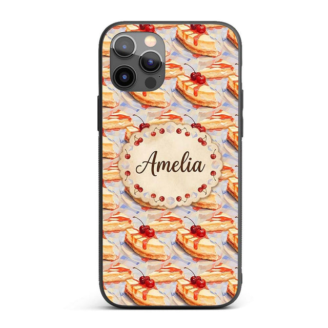 Cherry Drizzle Cheesecake Slice Close Up Seamless Custom Name Protective Phone Case Mobile Cover Durable Everyday Smartphone Shock Resistant