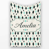 Minimal Geometric Diamond Shapes Abstract Seamless Pattern Lovely  Personalised Custom Name Super Soft Fleece Blanket Bed Sofa Throw