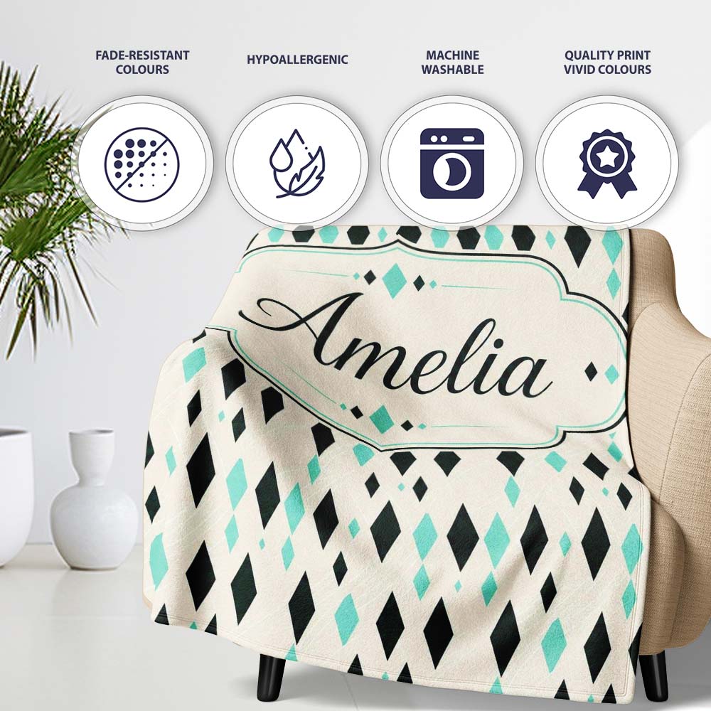 Minimal Geometric Diamond Shapes Abstract Seamless Pattern Lovely  Personalised Custom Name Super Soft Fleece Blanket Bed Sofa Throw