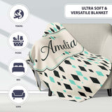 Minimal Geometric Diamond Shapes Abstract Seamless Pattern Lovely  Personalised Custom Name Super Soft Fleece Blanket Bed Sofa Throw