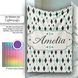 Minimal Geometric Diamond Shapes Abstract Seamless Pattern Lovely  Personalised Custom Name Super Soft Fleece Blanket Bed Sofa Throw