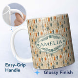 Personalized Custom Name Classical Statue Roman Column Vintage Art Seamless Pattern Lovely 11oz Ceramic Coffee Tea Mug White Large Handle