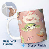 Personalized Custom Name Cute Sea Turtle Starfish Shell Kawaii Ocean Seamless Pattern Peach 11oz Ceramic Coffee Tea Mug White Large Handle