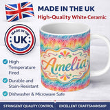 Personalized Custom Name Geometric Rainbow Curved Blocks Pattern Seamless Pattern Lovely 11oz Ceramic Coffee Tea Mug White Large Handle