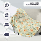 Elegant Floral Lily Garden Soft Vintage Style Seamless Pattern  Personalised Custom Name Super Soft Fleece Blanket Bed Sofa Throw