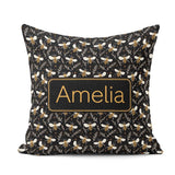 Custom Name Cute Honey Bees and Botanical Leaves Dark Background Square Filled Cushion Throw Pillow Sofa Bed Home Decor Zip Washable UK Made