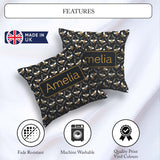 Custom Name Cute Honey Bees and Botanical Leaves Dark Background Square Filled Cushion Throw Pillow Sofa Bed Home Decor Zip Washable UK Made