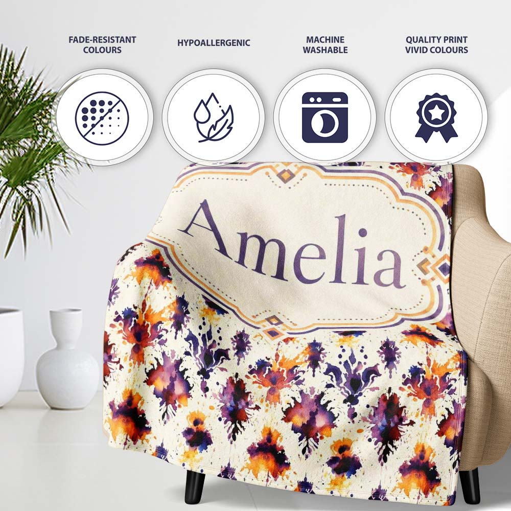 Abstract Watercolor Ink Blot Artistic Splash Seamless Pattern Lovely  Personalised Custom Name Super Soft Fleece Blanket Bed Sofa Throw