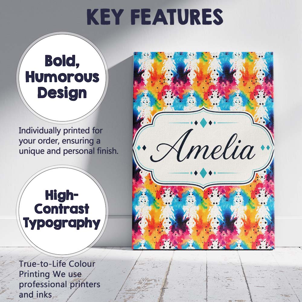 Personalised Name Colorful Paint Splash Custom  Modern Room Accent Elegant Feature Canvas Wall Art Print Decor Picture Ready to Hang