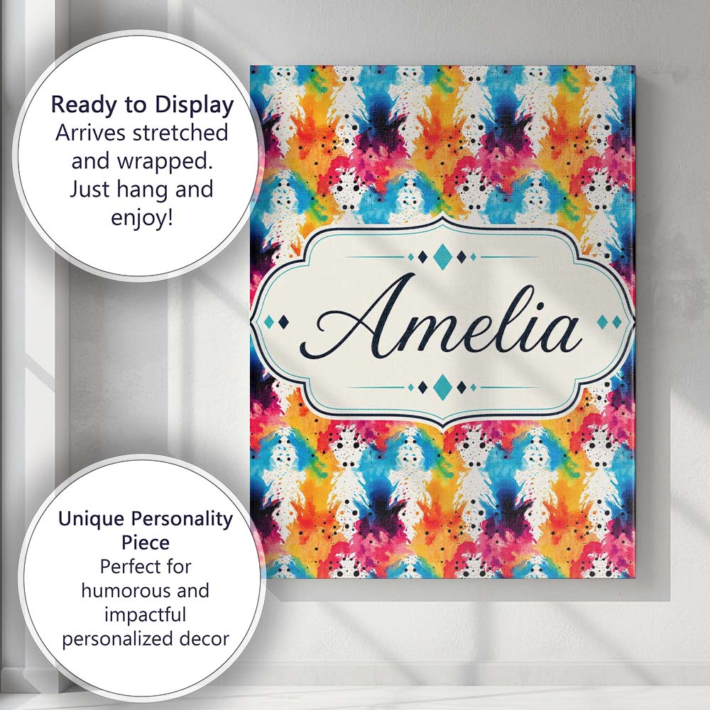 Personalised Name Colorful Paint Splash Custom  Modern Room Accent Elegant Feature Canvas Wall Art Print Decor Picture Ready to Hang