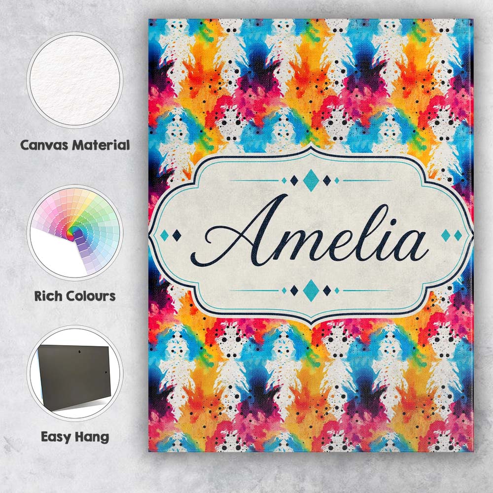 Personalised Name Colorful Paint Splash Custom  Modern Room Accent Elegant Feature Canvas Wall Art Print Decor Picture Ready to Hang