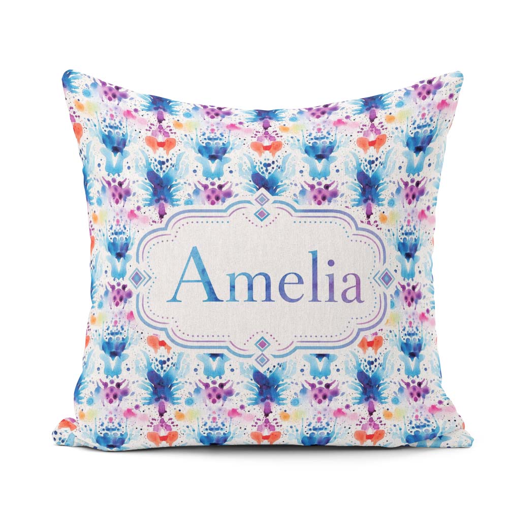 Custom Name Purple Watercolor Abstract Artistic Seamless Pattern Square Filled Cushion Throw Pillow Sofa Bed Home Decor Zip Washable UK Made