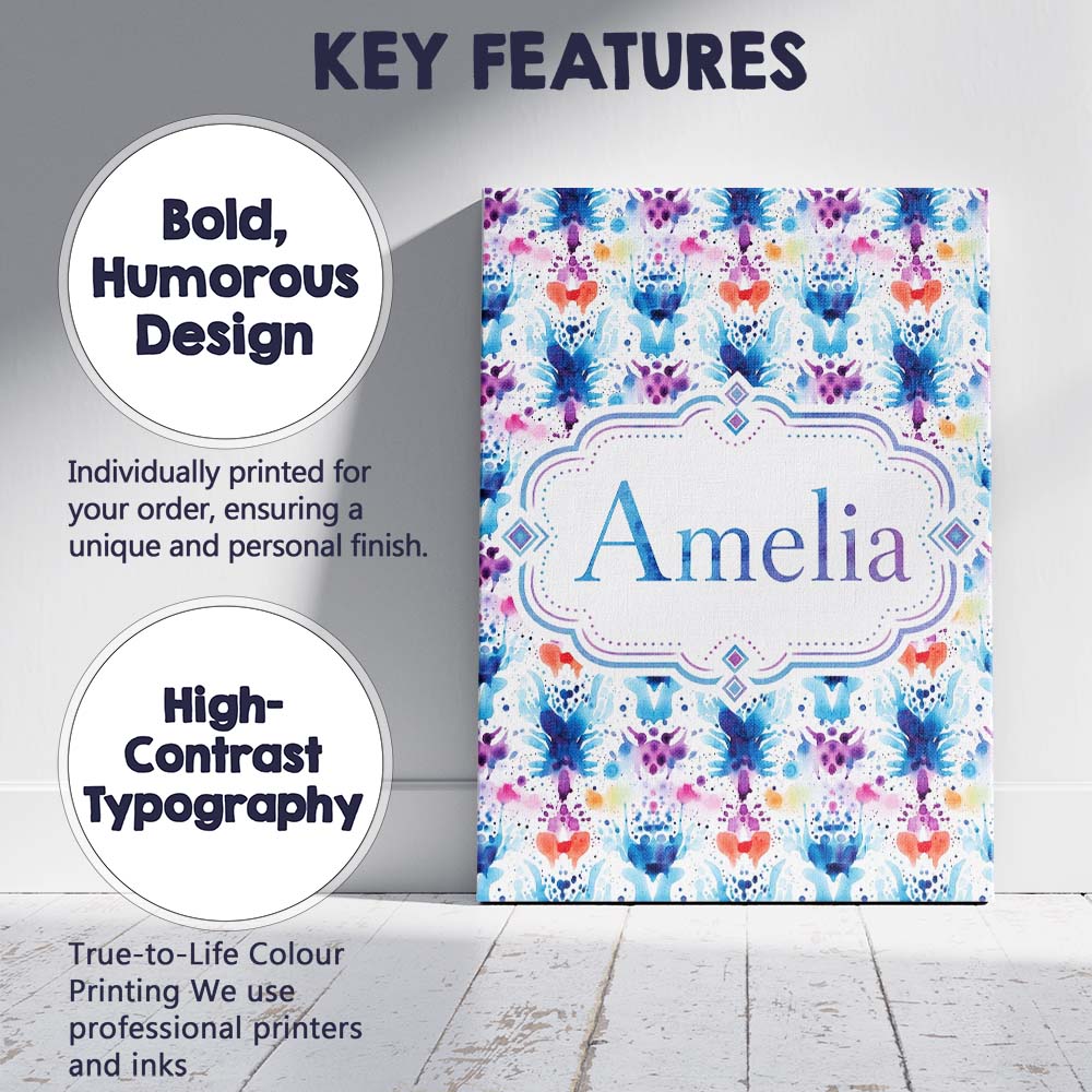 Personalised Name Blue Purple Watercolor Custom  Unique Gift Idea Elegant Feature Canvas Wall Art Print Decor Picture Ready to Hang