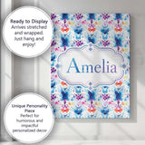 Personalised Name Blue Purple Watercolor Custom  Unique Gift Idea Elegant Feature Canvas Wall Art Print Decor Picture Ready to Hang