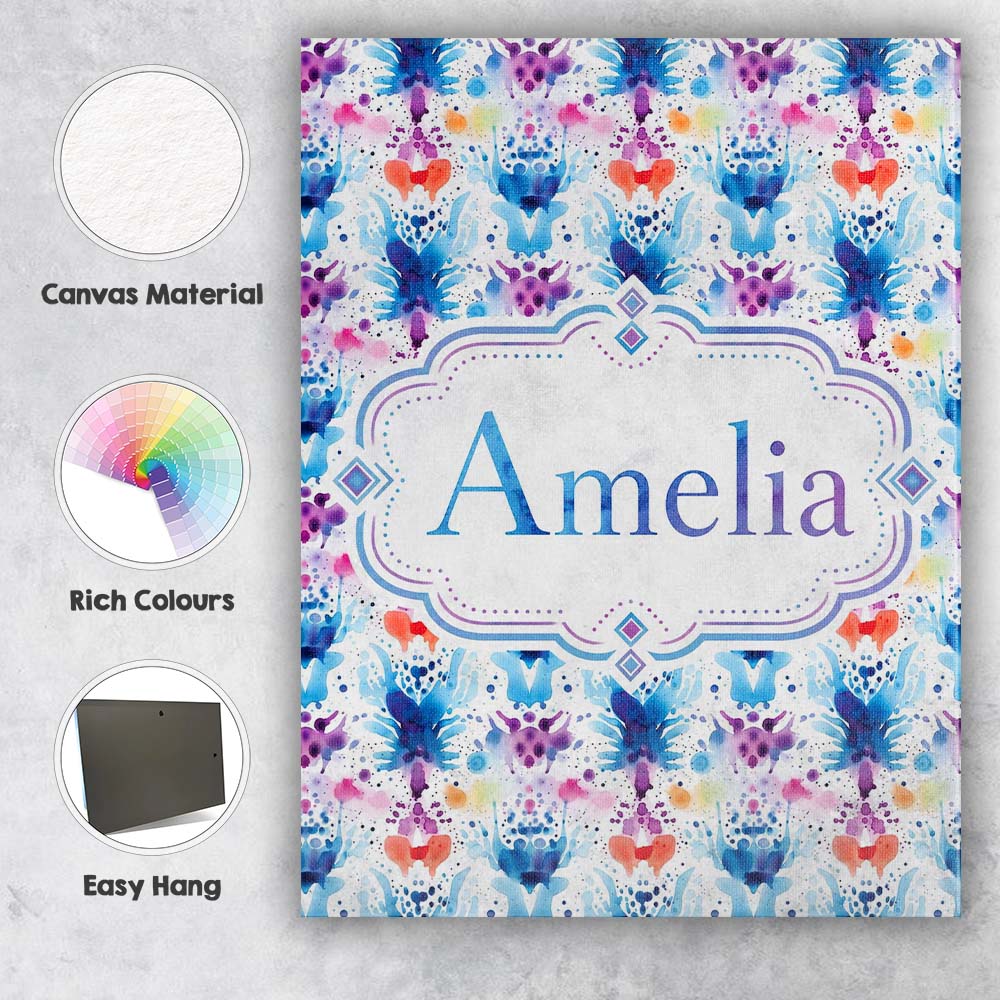 Personalised Name Blue Purple Watercolor Custom  Unique Gift Idea Elegant Feature Canvas Wall Art Print Decor Picture Ready to Hang