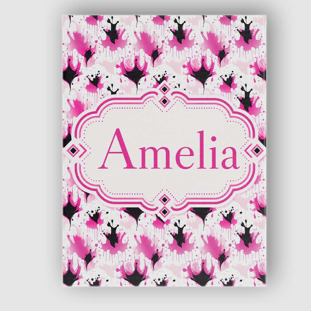 Personalised Name Pink Black Ink Blot Custom Modern Room Accent Creative Decorator Style Canvas Wall Art Print Decor Picture Ready to Hang