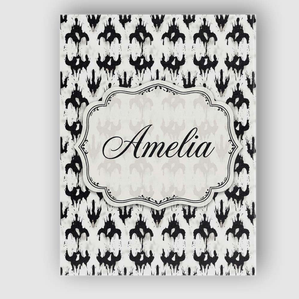 Personalised Name Black White Ink Blot Custom  Modern Room Accent Elegant Feature Canvas Wall Art Print Decor Picture Ready to Hang