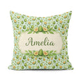 Custom Name Fresh Avocado Pear Leaf Pattern Soft Blue Background Square Filled Cushion Throw Pillow Sofa Bed Home Decor Zip Washable UK Made