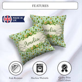 Custom Name Fresh Avocado Pear Leaf Pattern Soft Blue Background Square Filled Cushion Throw Pillow Sofa Bed Home Decor Zip Washable UK Made
