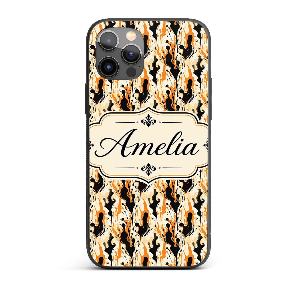 Orange Black Liquid Marble Abstract Flow Seamless Custom Name Protective Phone Case Mobile Cover Durable Everyday Smartphone Shock Resistant