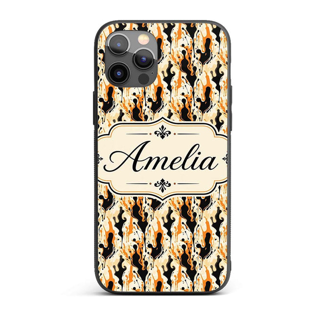 Orange Black Liquid Marble Abstract Flow Seamless Custom Name Protective Phone Case Mobile Cover Durable Everyday Smartphone Shock Resistant