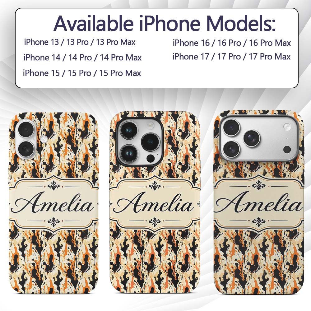 Orange Black Liquid Marble Abstract Flow Seamless Custom Name Protective Phone Case Mobile Cover Durable Everyday Smartphone Shock Resistant