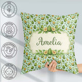 Custom Name Fresh Avocado Pear Leaf Pattern Soft Blue Background Square Filled Cushion Throw Pillow Sofa Bed Home Decor Zip Washable UK Made