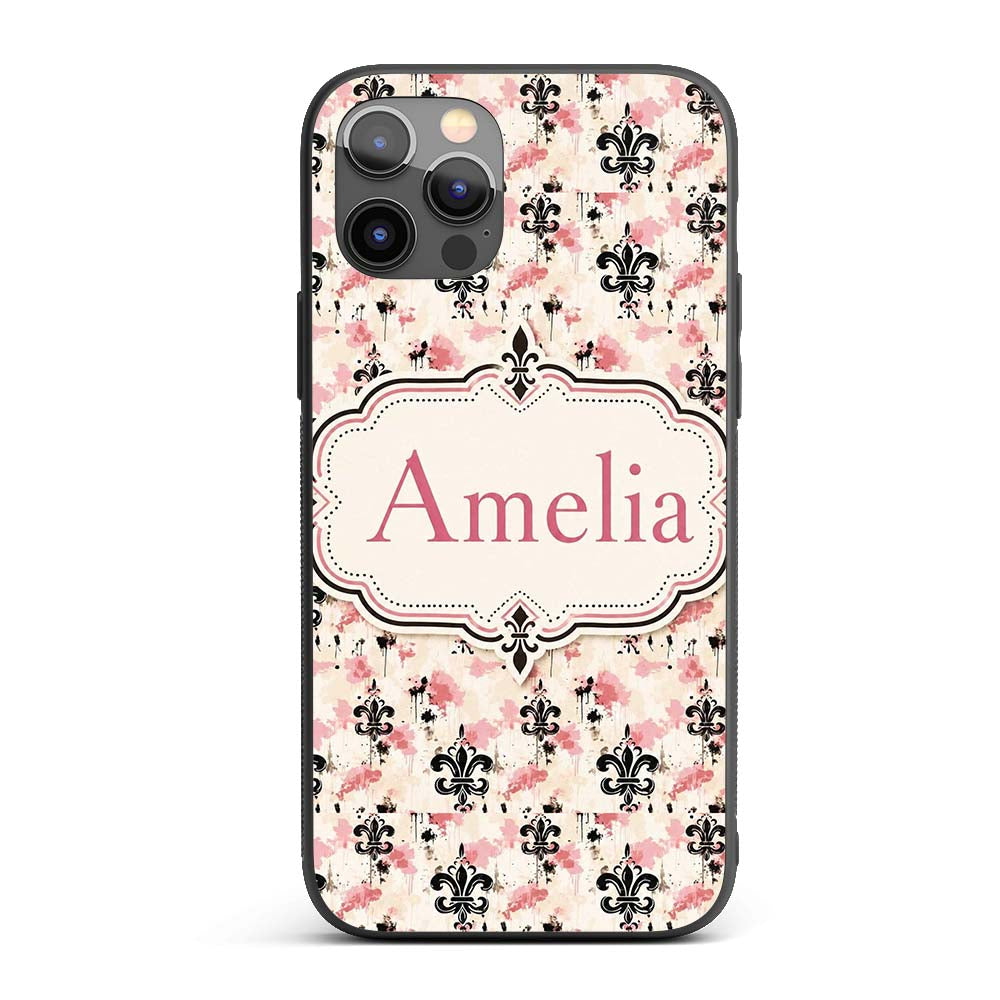 Pink Grunge Fleur De Lis Artistic Printed Design Custom Name Protective Phone Case Mobile Cover Durable Everyday Smartphone Shock Resistant
