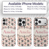 Pink Grunge Fleur De Lis Artistic Printed Design Custom Name Protective Phone Case Mobile Cover Durable Everyday Smartphone Shock Resistant