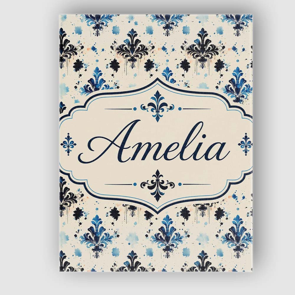 Personalised Name Blue Floral Damask Ink Custom  Unique Gift Idea Elegant Feature Canvas Wall Art Print Decor Picture Ready to Hang