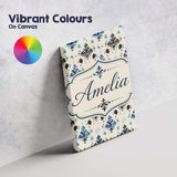 Personalised Name Blue Floral Damask Ink Custom  Unique Gift Idea Elegant Feature Canvas Wall Art Print Decor Picture Ready to Hang