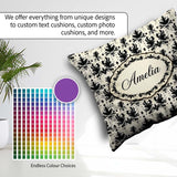 Custom Name Black Damask Silhouette Ornamental Seamless Pattern Square Filled Cushion Throw Pillow Sofa Bed Home Decor Zip Washable UK Made