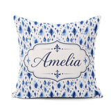 Custom Name Blue Watercolour Droplet Abstract Seamless Pattern Square Filled Cushion Throw Pillow Sofa Bed Home Decor Zip Washable UK Made