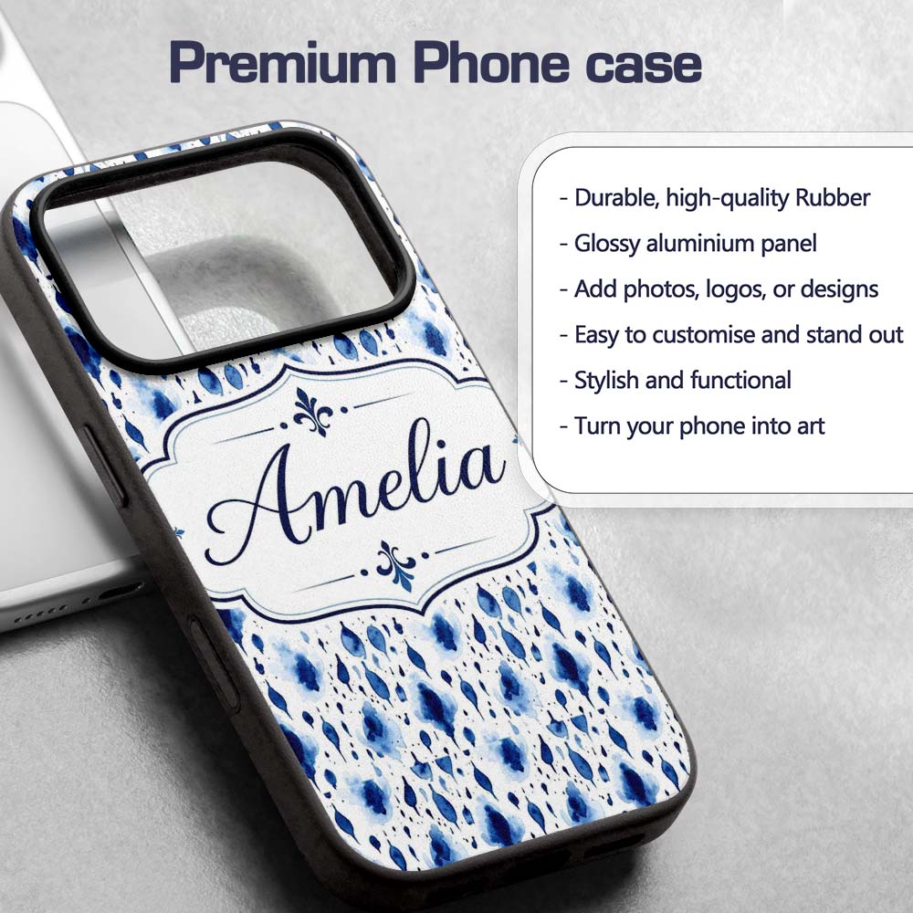 Blue Watercolour Droplet Abstract Printed Design Custom Name Protective Phone Case Mobile Cover Durable Everyday Smartphone Shock Resistant