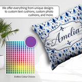 Custom Name Blue Watercolour Droplet Abstract Seamless Pattern Square Filled Cushion Throw Pillow Sofa Bed Home Decor Zip Washable UK Made