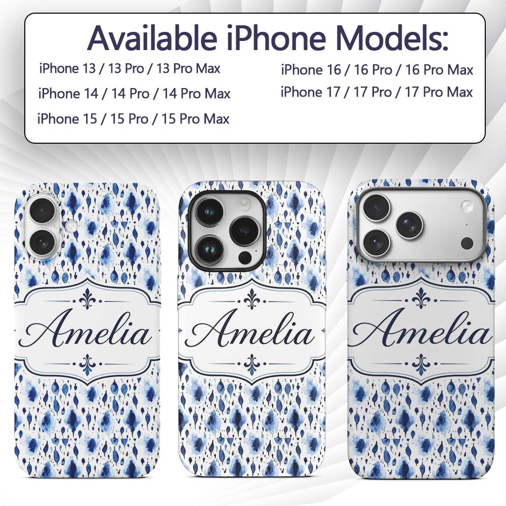 Blue Watercolour Droplet Abstract Printed Design Custom Name Protective Phone Case Mobile Cover Durable Everyday Smartphone Shock Resistant