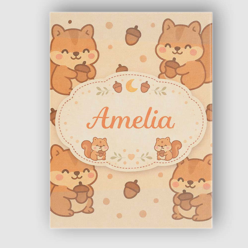 Personalised Name Cute Squirrel Acorn Cartoon Animal Pattern Perfect Custom  Home Canvas Wall Art Print Decor Picture Ready to Hang