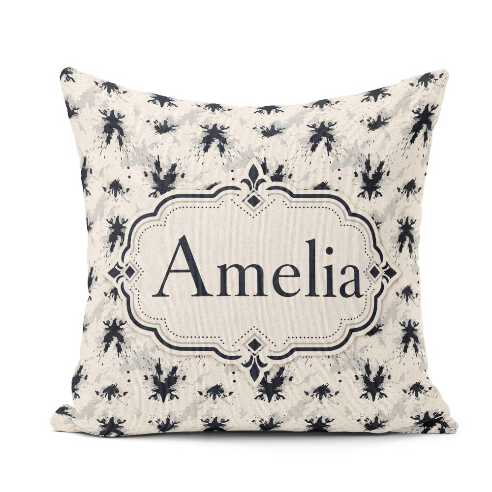 Custom Name Black Ink Splatter Abstract Grunge Seamless Pattern Square Filled Cushion Throw Pillow Sofa Bed Home Decor Zip Washable UK Made