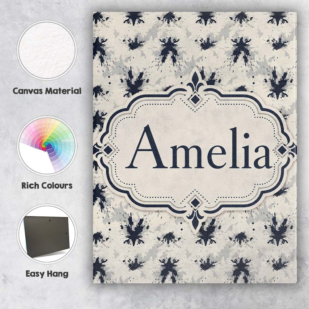 Personalised Name Black Ink Splatter Custom Premium Decorative Design Modern Room Accent Canvas Wall Art Print Decor Picture Ready to Hang