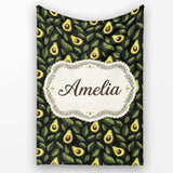 Dark Avocado Leaf Seamless Black Background Fresh Fruit Botanical  Personalised Custom Name Super Soft Fleece Blanket Bed Sofa Throw
