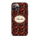 Rich Red Gold Ornamental Leaf Swirl Seamless Custom Name Protective Phone Case Mobile Cover Durable Everyday Smartphone Shock Resistant