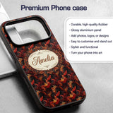 Rich Red Gold Ornamental Leaf Swirl Seamless Custom Name Protective Phone Case Mobile Cover Durable Everyday Smartphone Shock Resistant