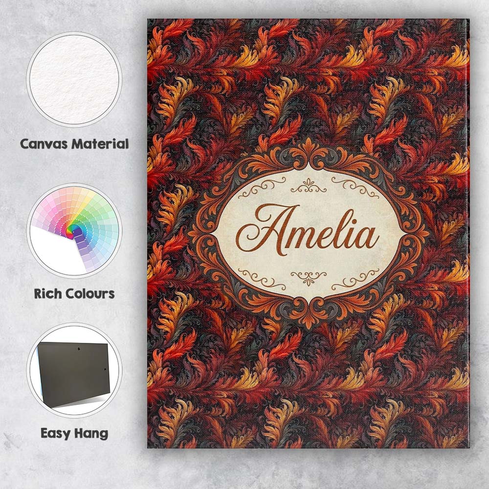 Personalised Name Rich Red Gold Ornamental Custom  Unique Gift Idea Elegant Feature Canvas Wall Art Print Decor Picture Ready to Hang