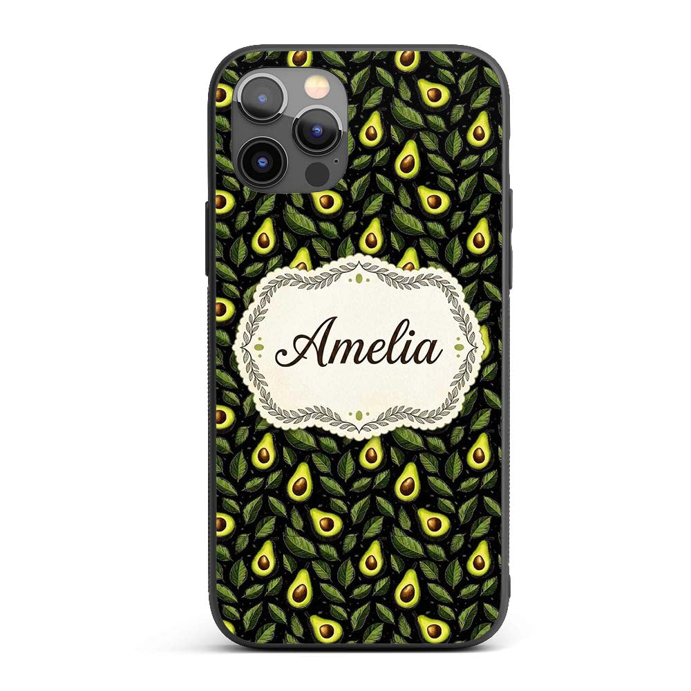 Dark Avocado Leaf Seamless Black Background Fresh Custom Name Protective Phone Case Mobile Cover Durable Everyday Smartphone Shock Resistant