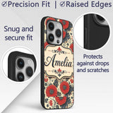 Red Floral Vintage Garden Seamless Printed Design Custom Name Protective Phone Case Mobile Cover Durable Everyday Smartphone Shock Resistant