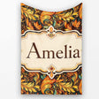 Golden Orange Ornamental Paisley Leaf Swirl Seamless Pattern Lovely  Personalised Custom Name Super Soft Fleece Blanket Bed Sofa Throw