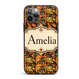 Golden Orange Ornamental Paisley Printed Design Custom Name Protective Phone Case Mobile Cover Durable Everyday Smartphone Shock Resistant