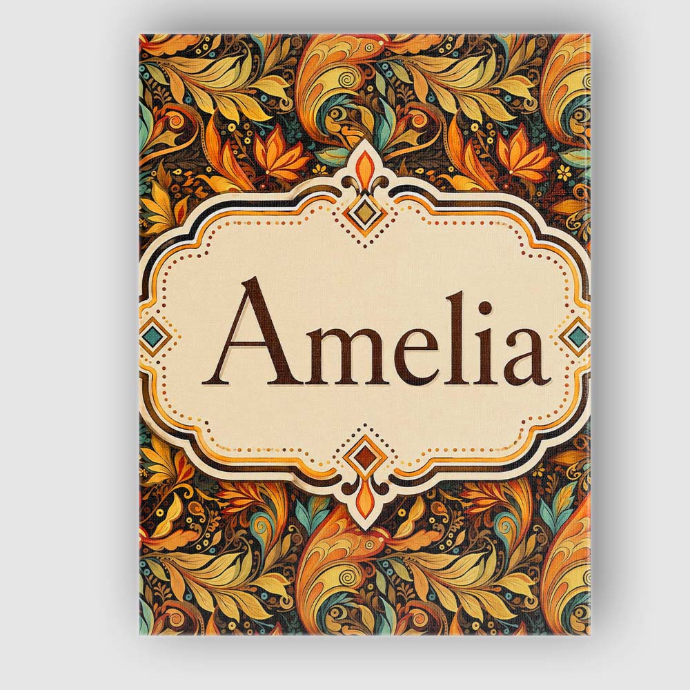 Personalised Name Golden Orange Ornamental Custom  Unique Gift Idea Elegant Feature Canvas Wall Art Print Decor Picture Ready to Hang