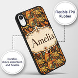Golden Orange Ornamental Paisley Printed Design Custom Name Protective Phone Case Mobile Cover Durable Everyday Smartphone Shock Resistant
